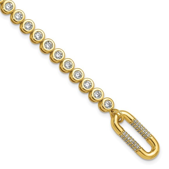 925 Sterling Silver Flash Gold-plated CZ 113 Stone 7 inch Bracelet - Picture 1 of 7
